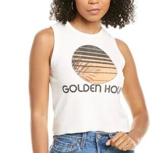 NWT Womens Chaser Beige "Golden Hour" Graphic Ribbed Tank Top S